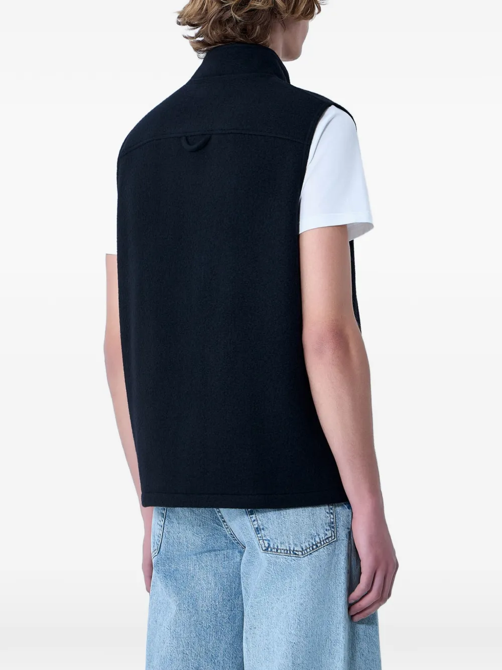 Rier High-neck Zip-up Wool Vest in Black, view 3