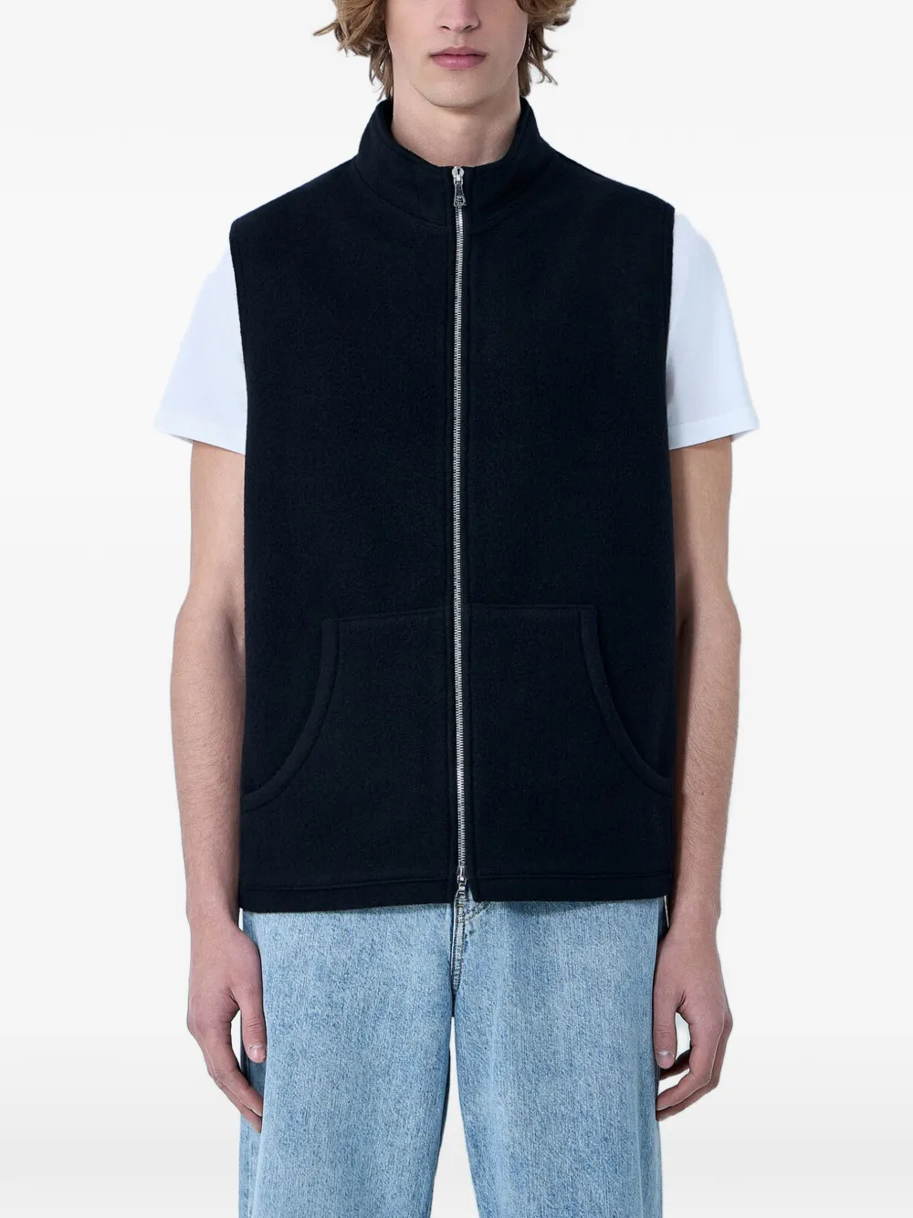 Rier high-neck zip-up wool vest - Schwarz