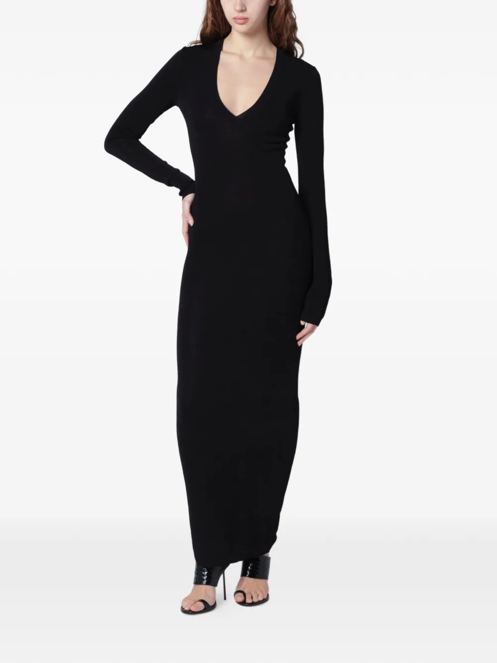 ENTIRE STUDIOS long-sleeve V-neck maxi dress - Nero