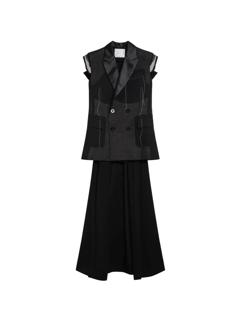 sacai double-breasted layered waistcoat - Schwarz