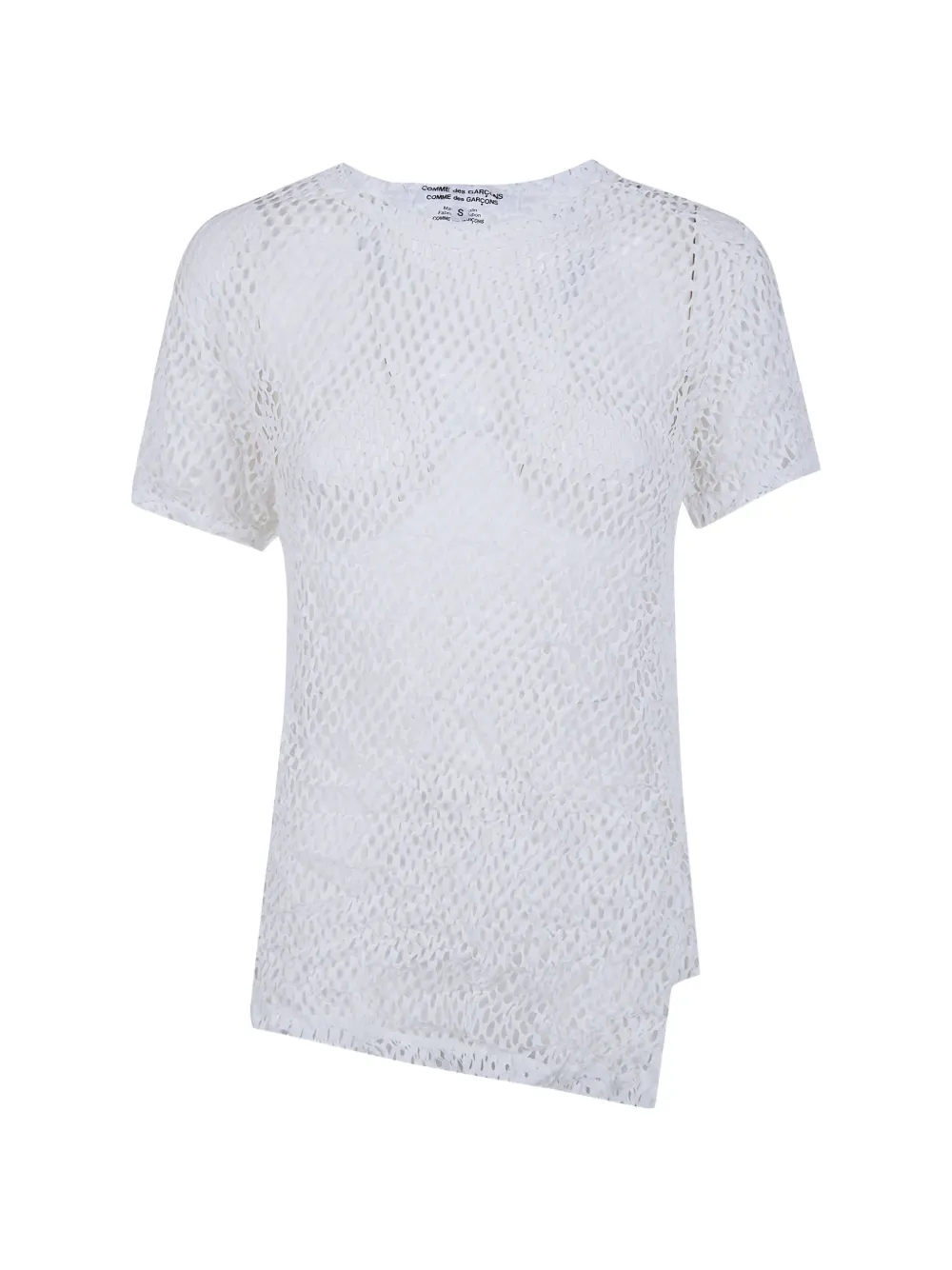 Comme Des Garçons Asymmetric-hem Mesh T-shirt In Blue