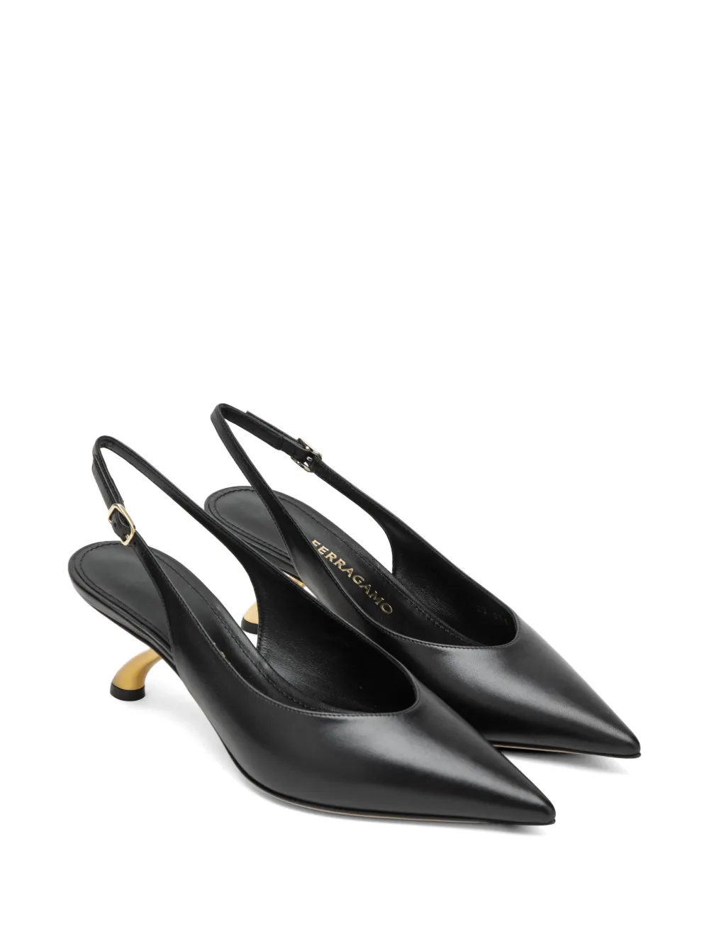 Ferragamo S-shaped heel slingback pumps Zwart