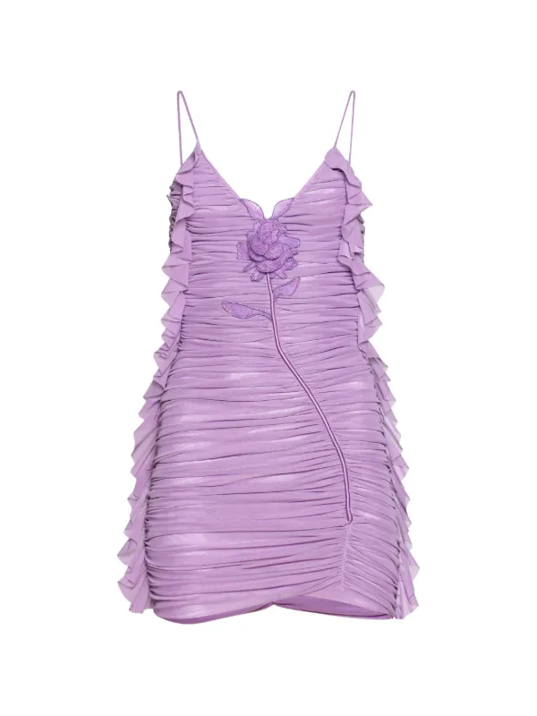 David Koma Lace-rose Ruffled Mini Dress in Purple