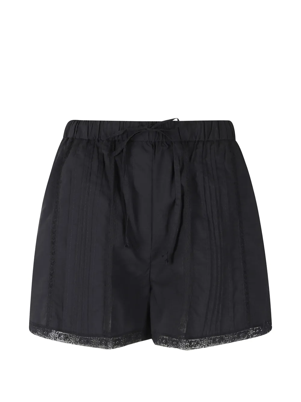Isabelle Blanche lace-trim pintuck-detail shorts - Nero