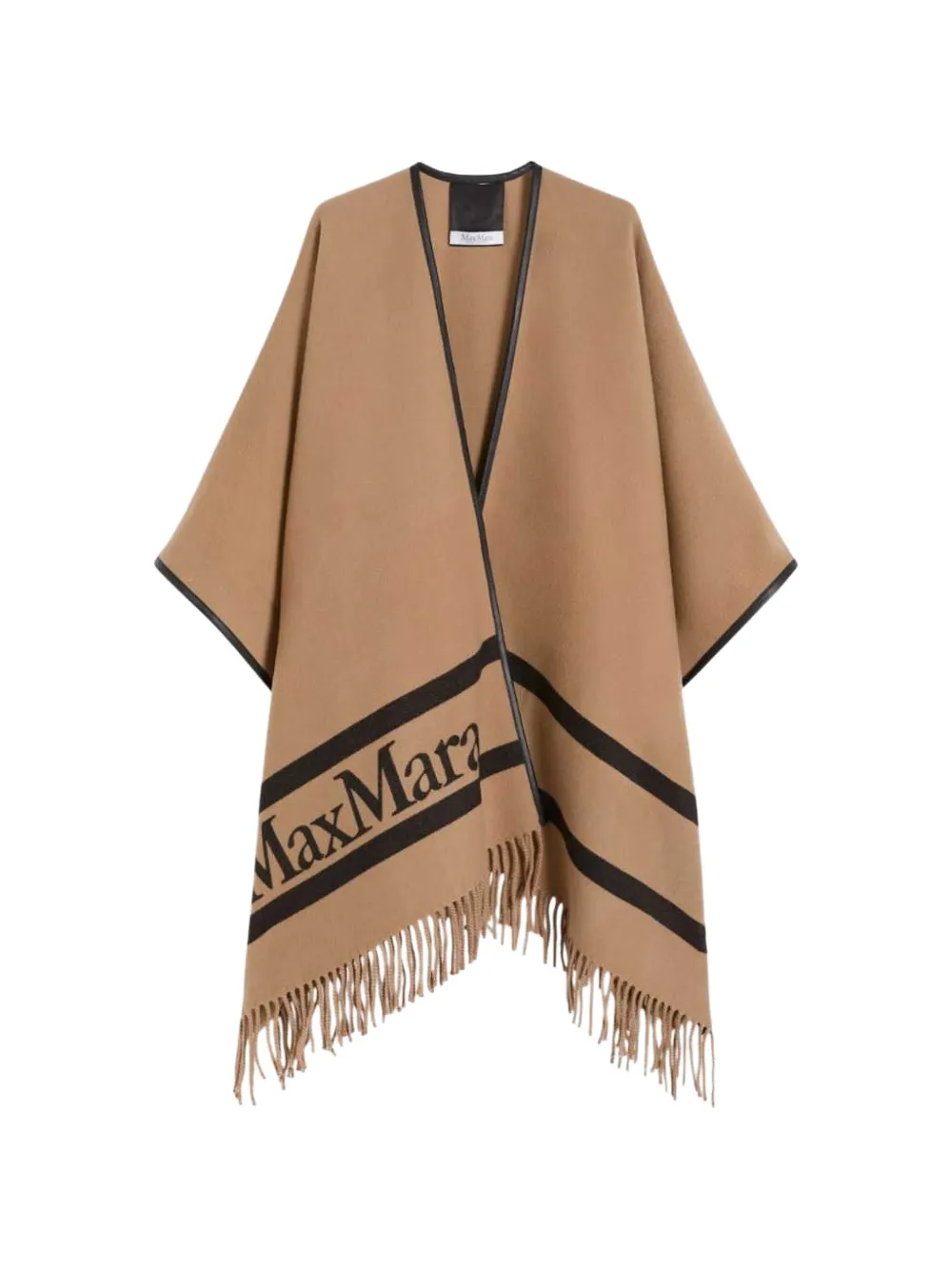 Max Mara Jacquard-Poncho mit Fransensaum - Nude