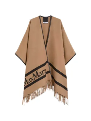 Max Mara ❤️ブラウン フリンジポンチョ Max Mara ロゴジャカード フリンジ ポンチョ | ブラウン | FARFETCH JP