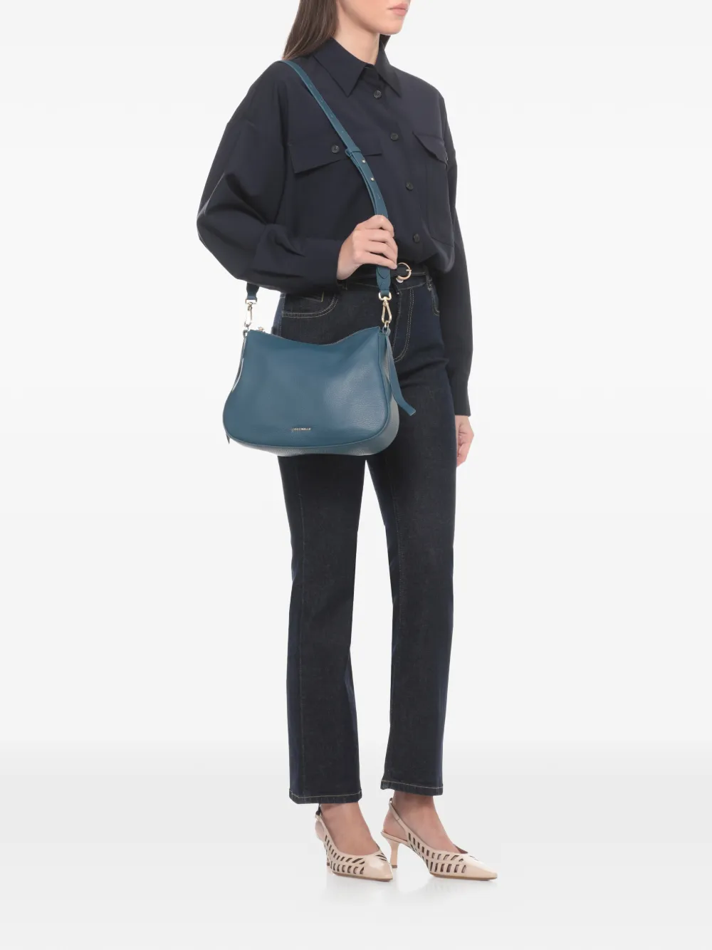 Coccinelle Kleine Nory leren schoudertas Blauw