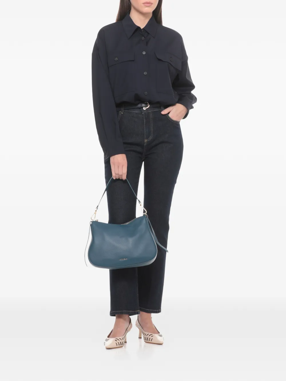 Coccinelle Kleine Nory leren schoudertas Blauw