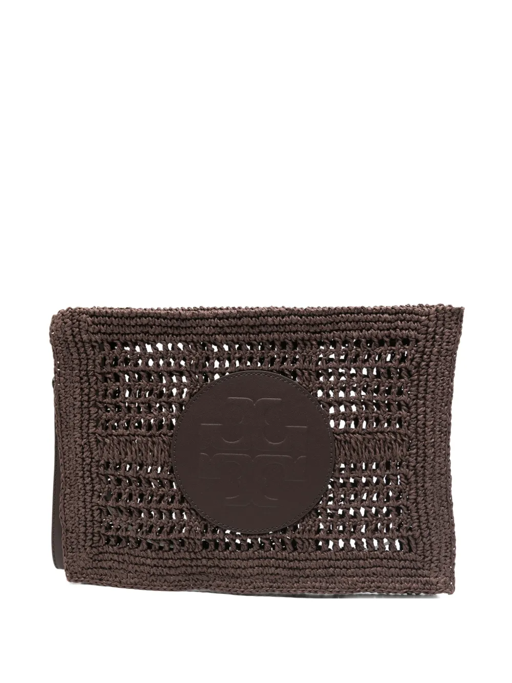 Tory Burch Ella hand-crocheted logo-detail clutch bag - Marrone