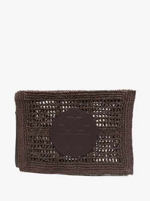 Tory Burch logo-patch woven clutch bag