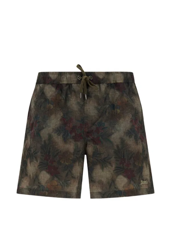 Herno Floral-print Swim Shorts in Brown