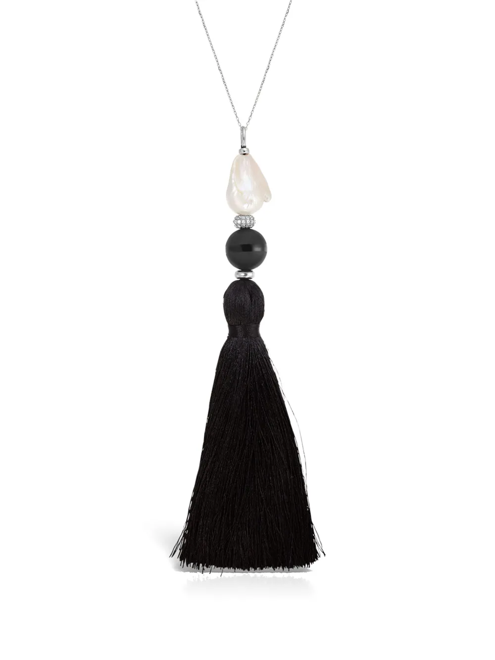 OBSIDIAN tassel onyx necklace - Silber