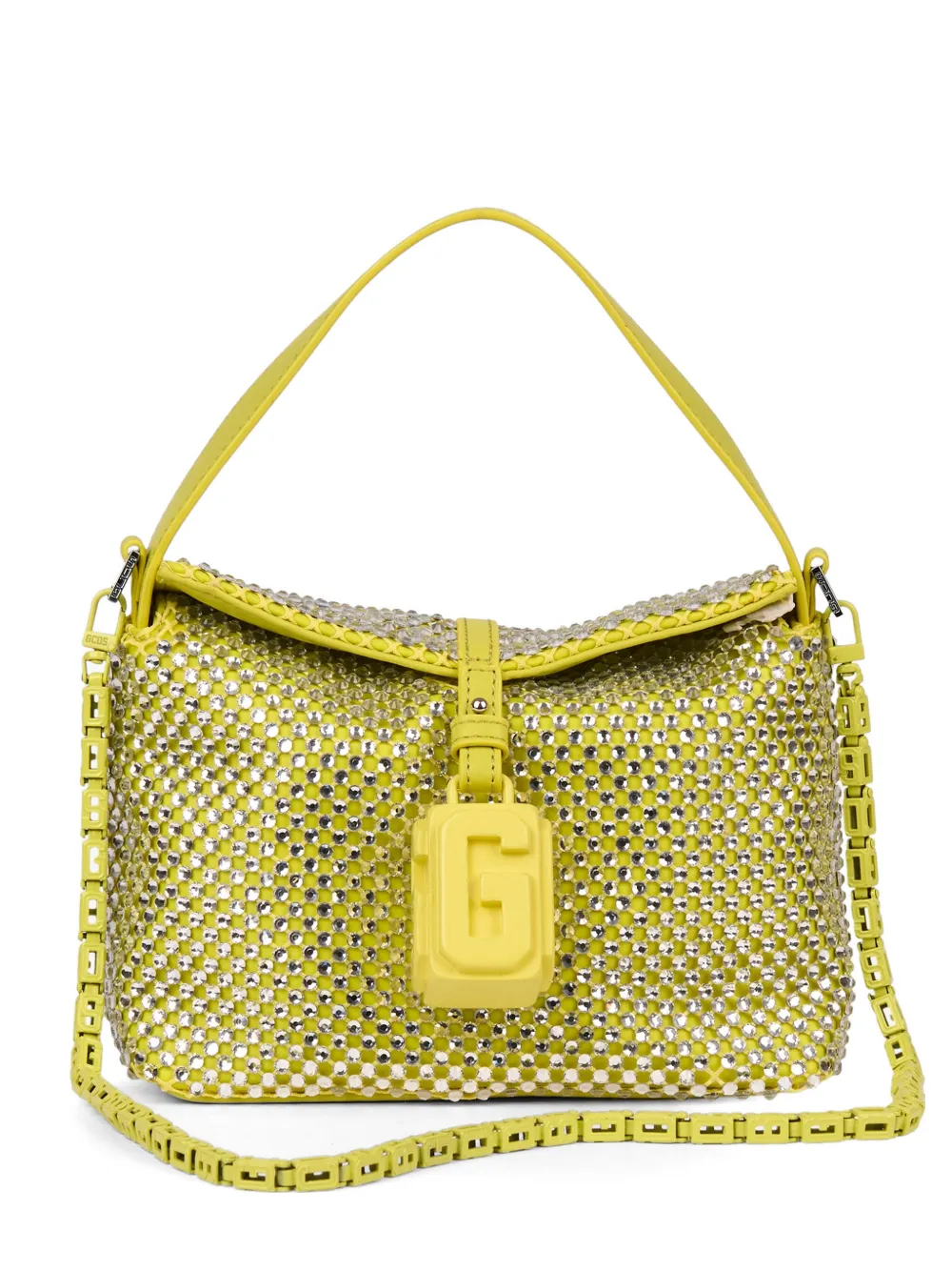 GCDS mini Mega Comma crystal-embellished logo-plaque shoulder bag - Giallo