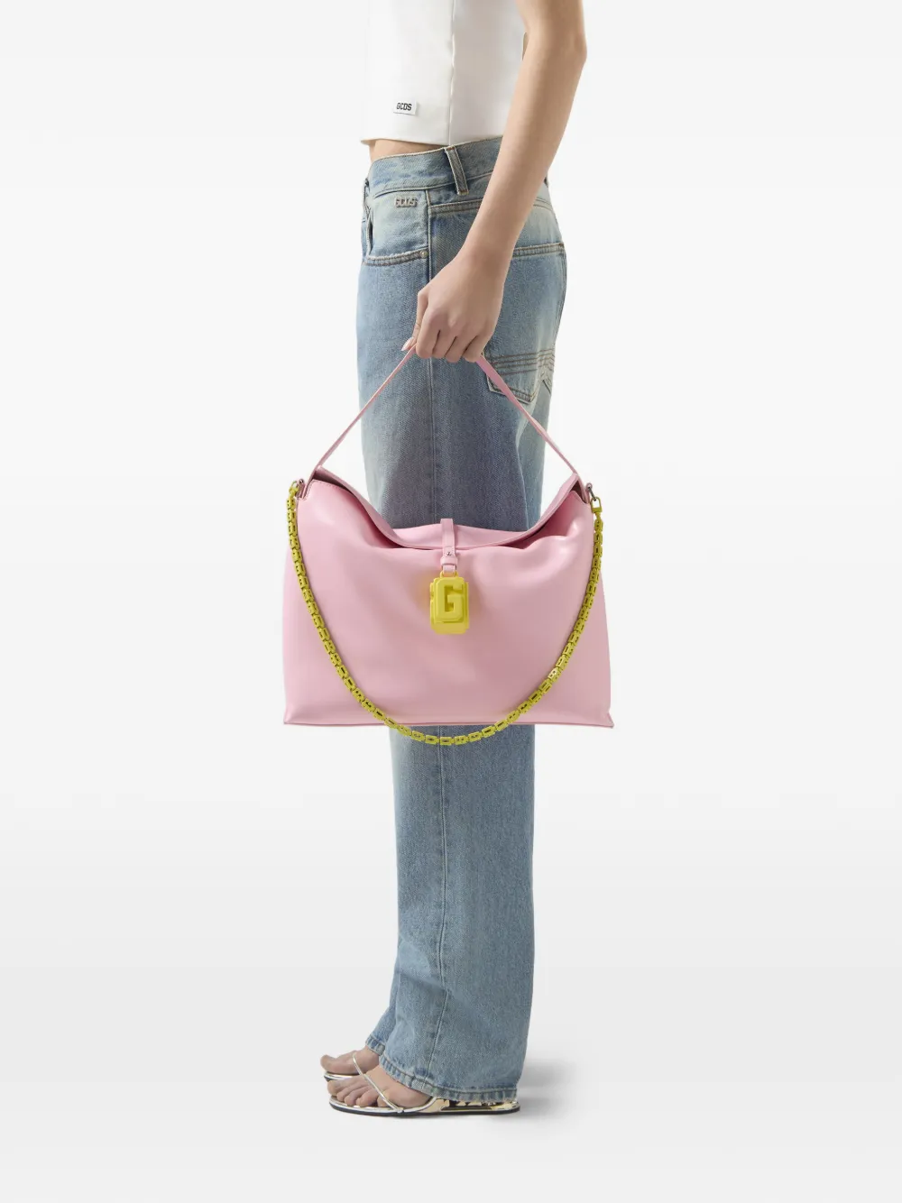 GCDS Mega Comma schoudertas met schakelketting en logoplakkaat Roze