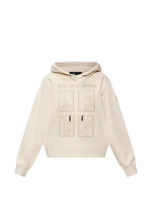Moncler Grenoble Botanical Patches Cotton Hoodie in Neutrals