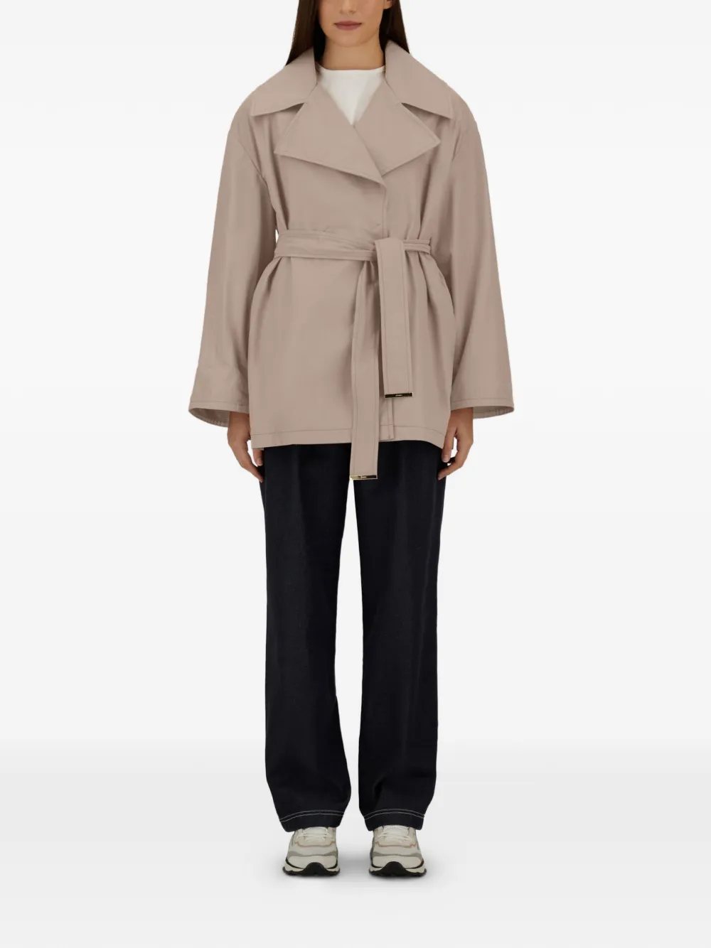 Herno Regenjas met dubbele rij knopen en ceintuur Beige