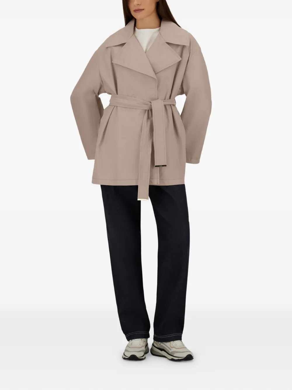 Herno Regenjas met dubbele rij knopen en ceintuur Beige