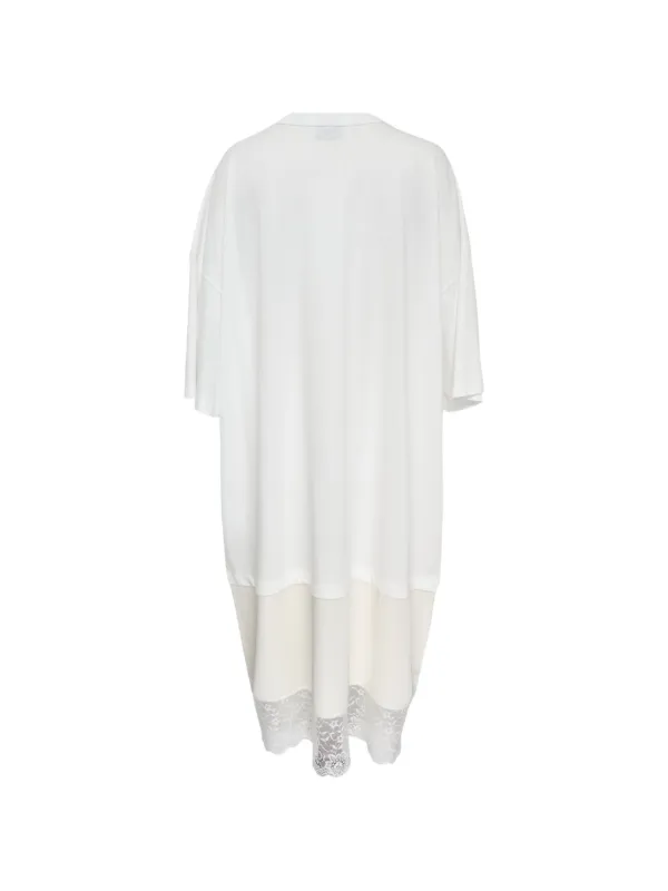 lace trim t shirt dress Short Sleeve Cinched Waist Asymmetric Lace Hem T-Shirt Dress In White | EGO  US