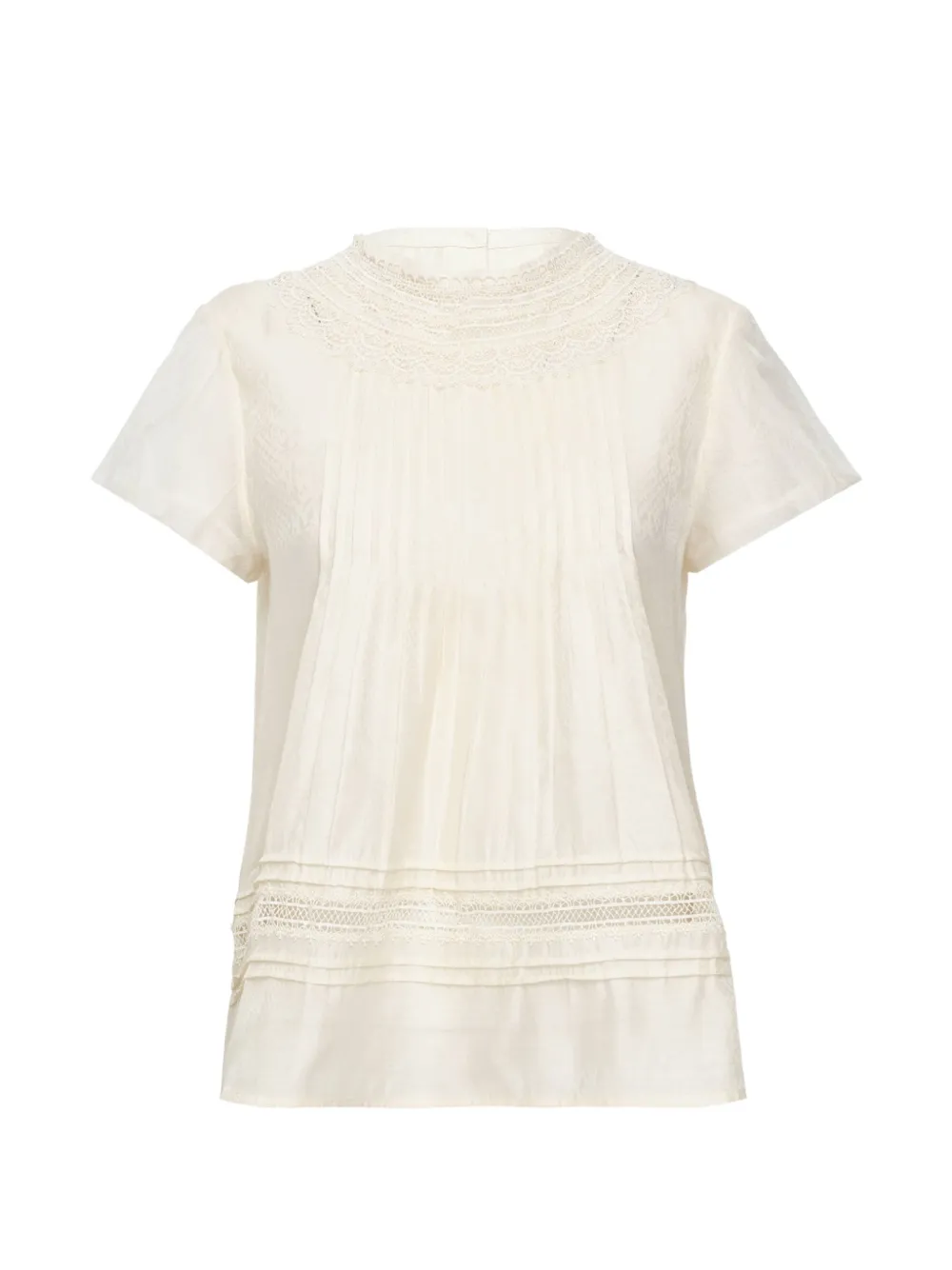 Renli Su lace-trim pin-tucks blouse - Toni neutri