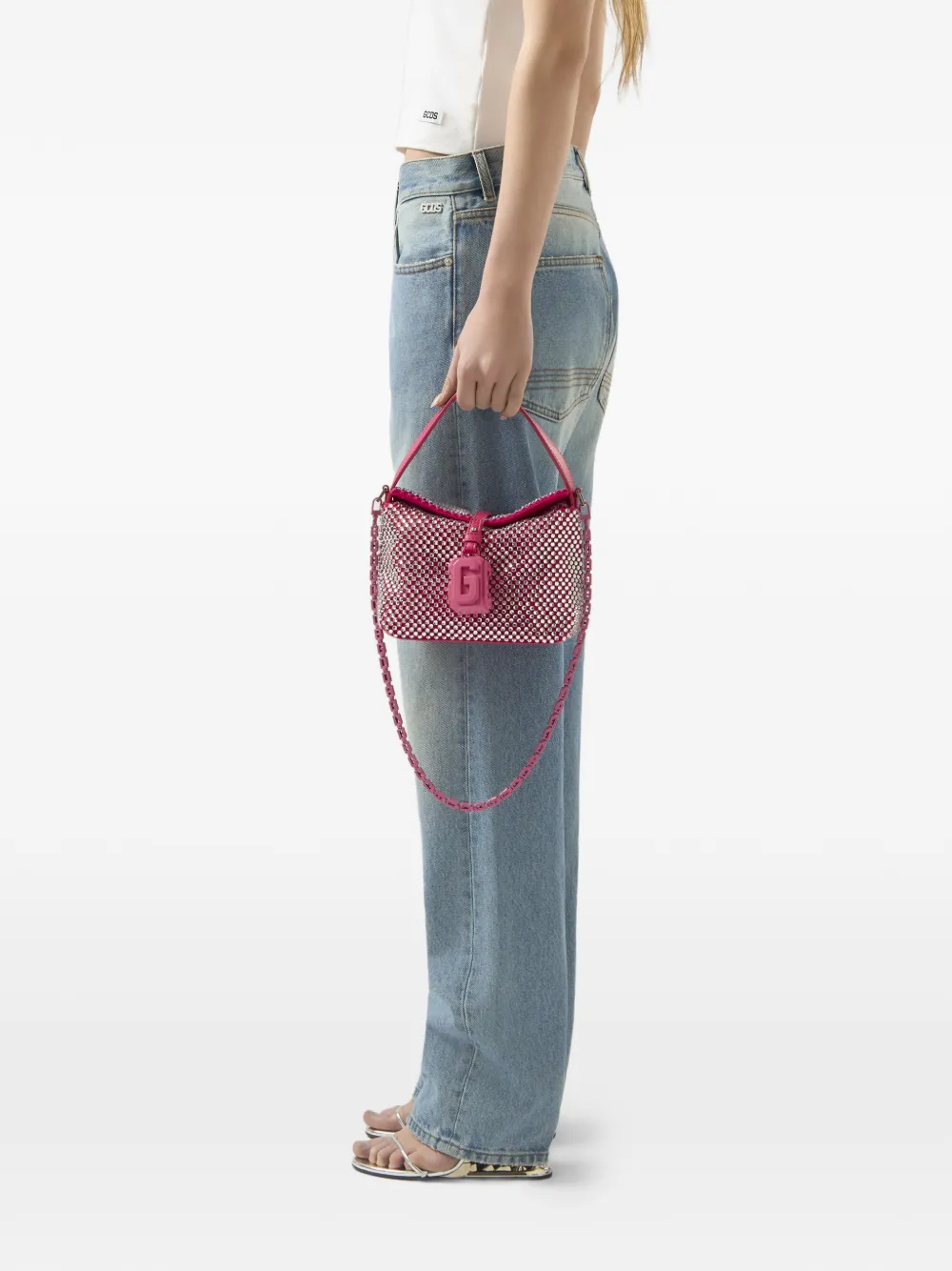 GCDS Kleine Mega Comma clutch verfraaid met kristallen en G-Lock Roze