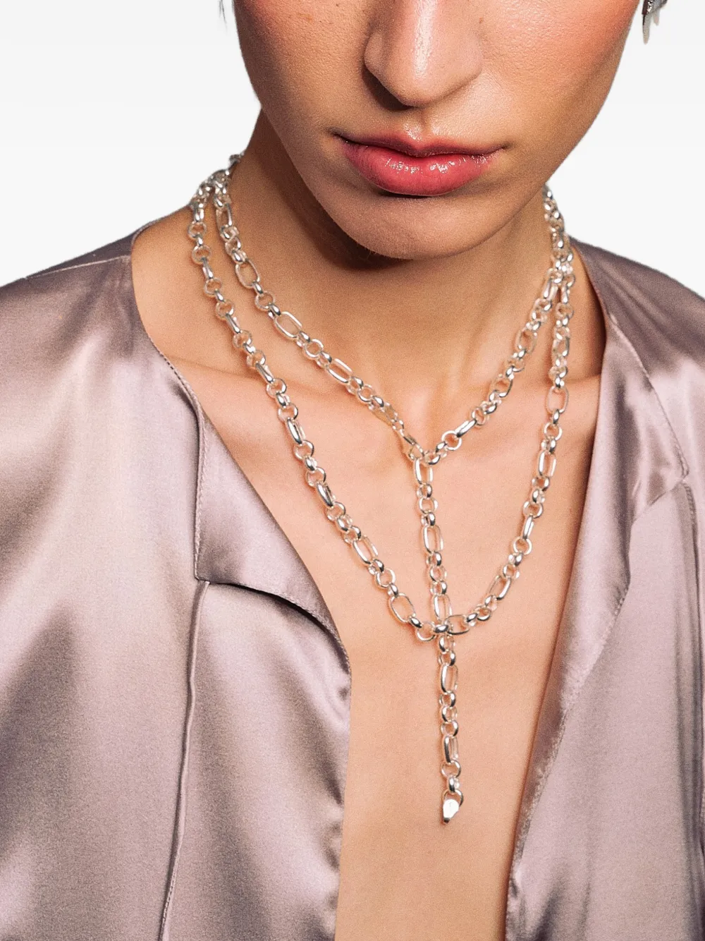  Obsidian Collar De Cadena - Plateado 