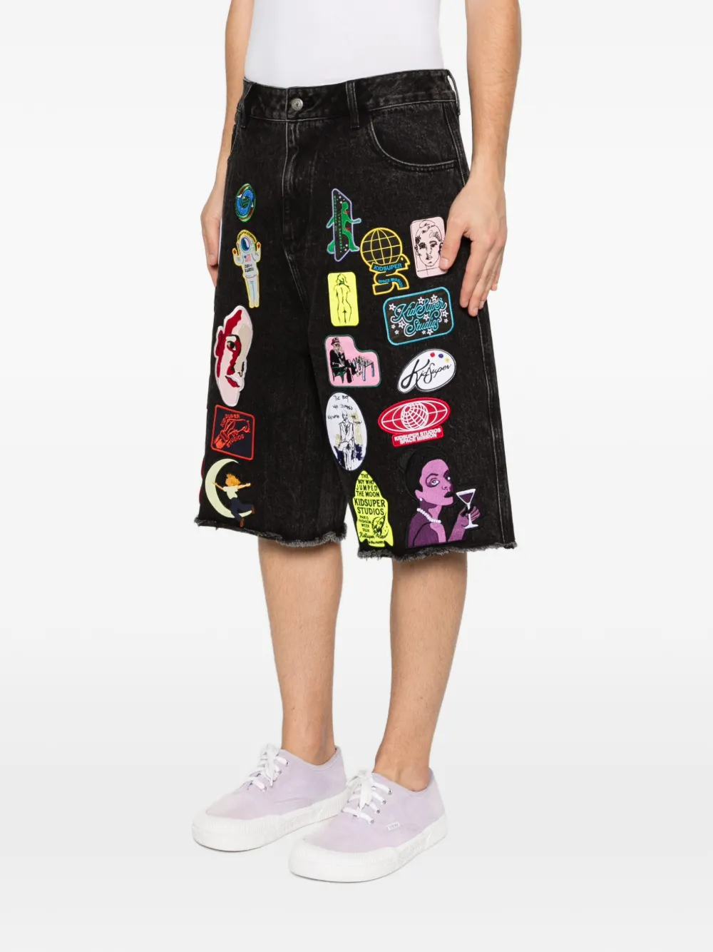 KidSuper Denim shorts met patches Zwart