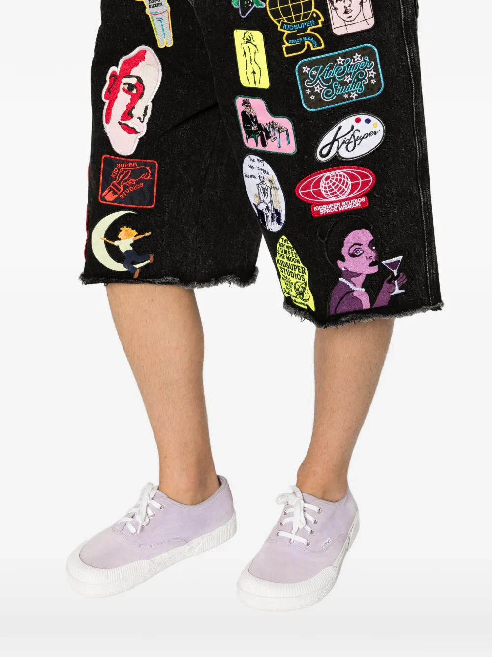 KidSuper Denim shorts met patches Zwart