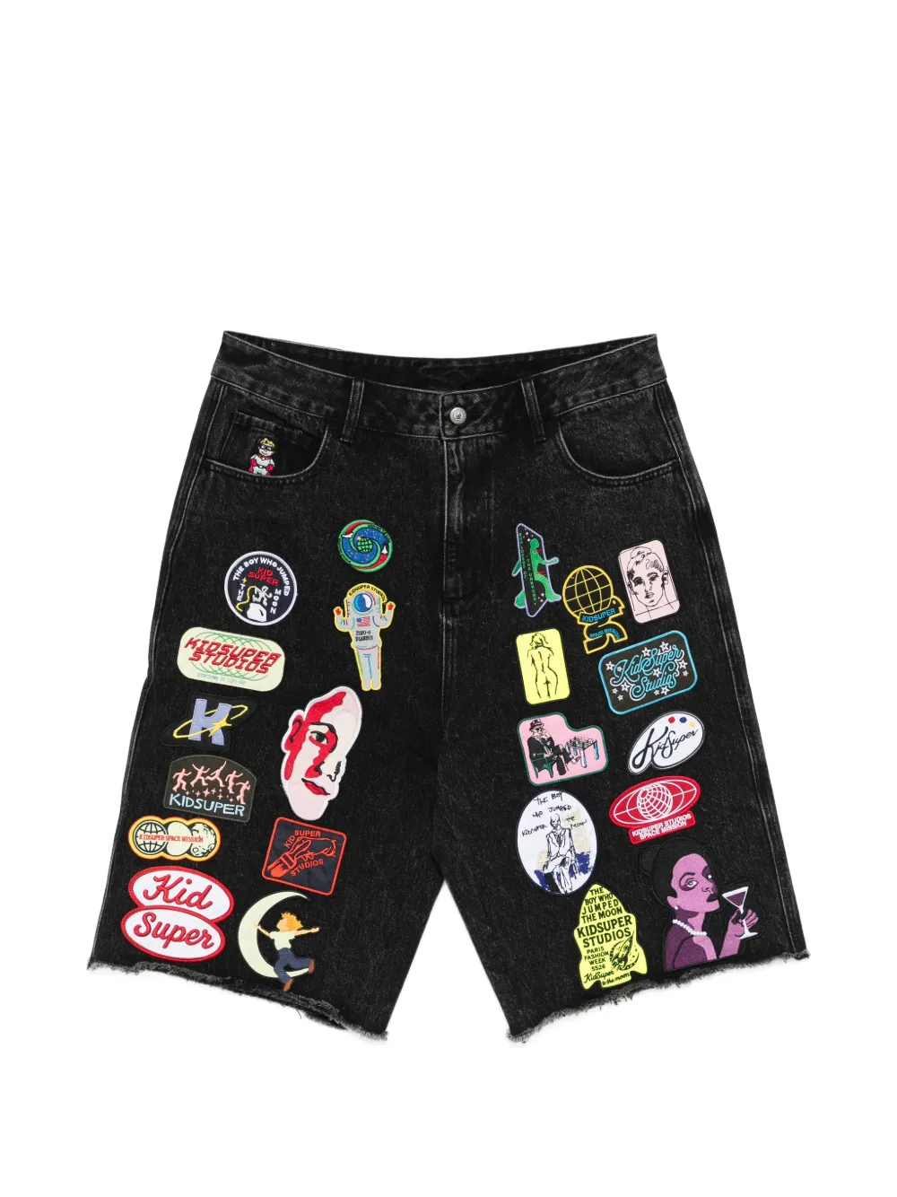 KidSuper patches-appliqué denim shorts - Schwarz