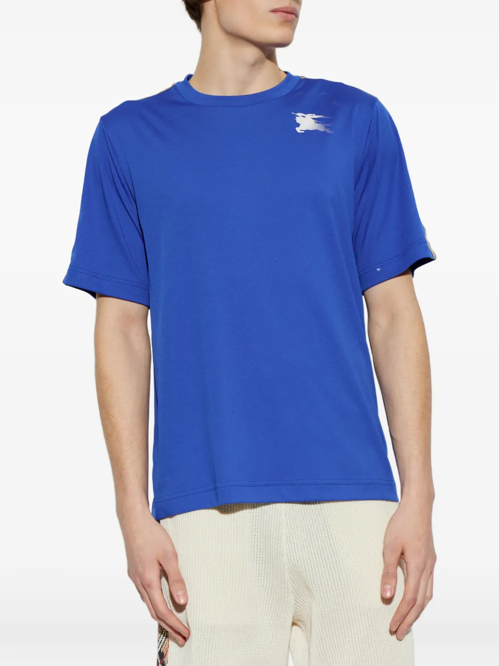 Burberry Jersey T-shirt met geruite afwerking Blauw