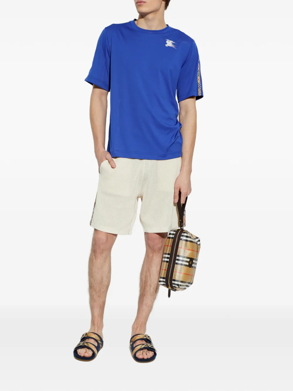 Burberry Jersey T-shirt met geruite afwerking Blauw