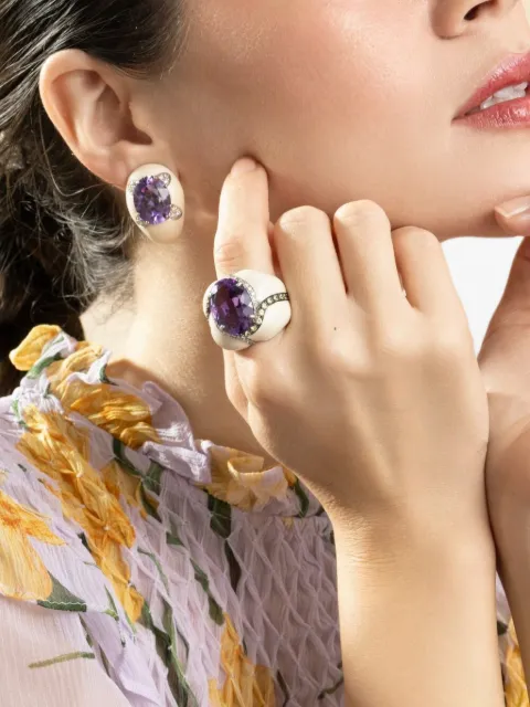 Andreoli oval-shape diamond and amethyst ring
