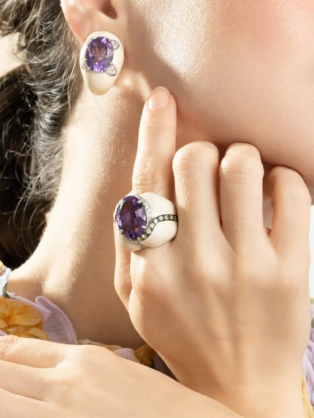 Andreoli diamond amethyst white ring - Argento