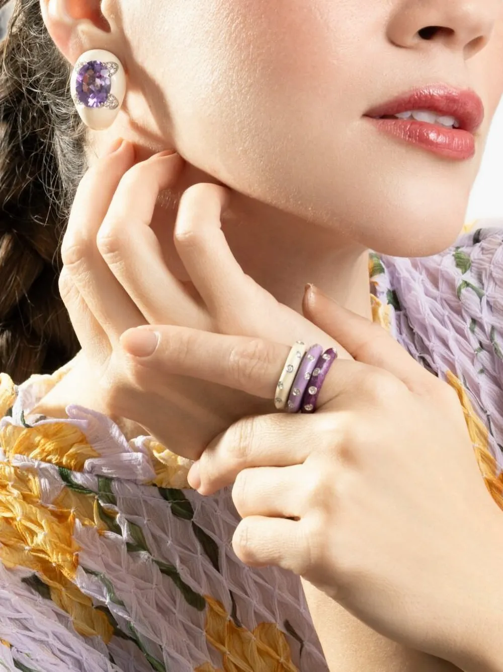 Andreoli diamond amethyst oval earrings - Argento