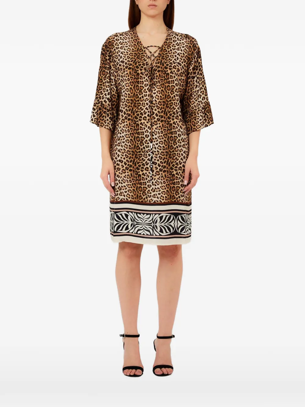 LIU JO animal-print lace-up mini dress - Toni neutri