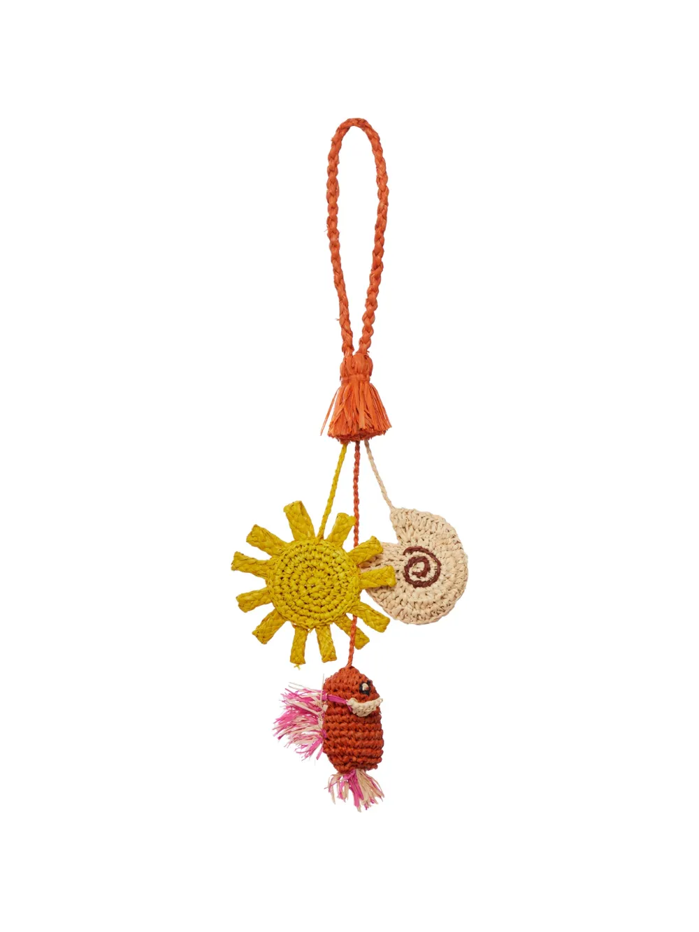 Ibeliv Sun Seashell Raffia Bag Charm In Orange
