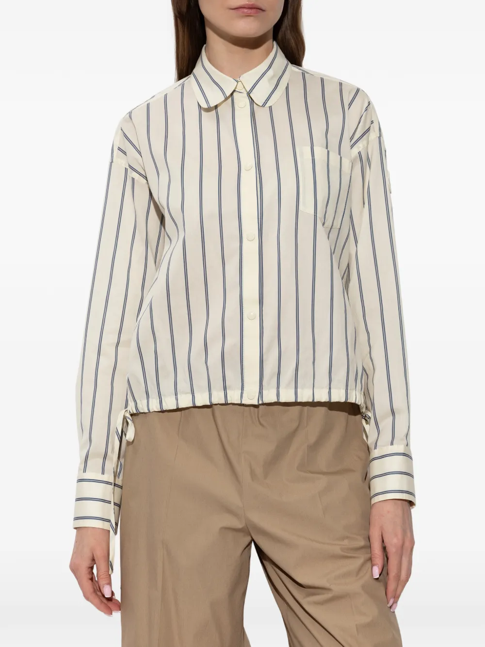 Moncler Katoenen blouse met trekkoord en strepen Beige
