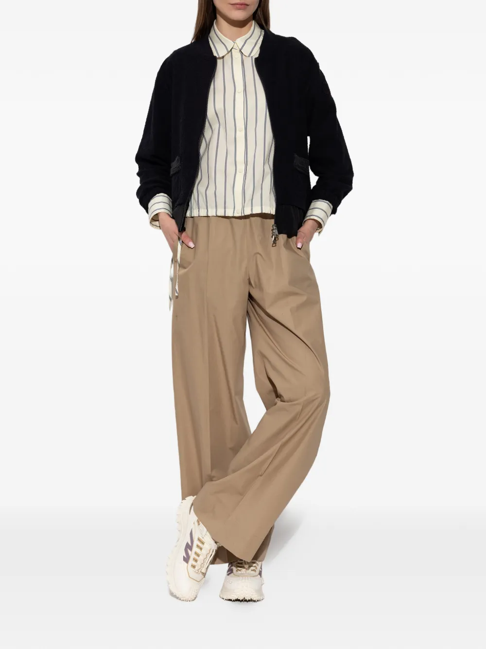 Moncler Katoenen blouse met trekkoord en strepen Beige
