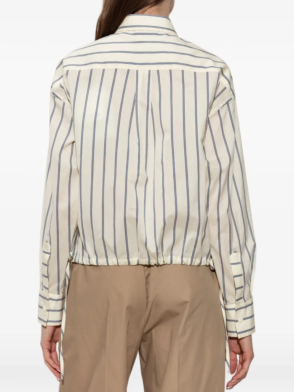 Moncler Katoenen blouse met trekkoord en strepen Beige