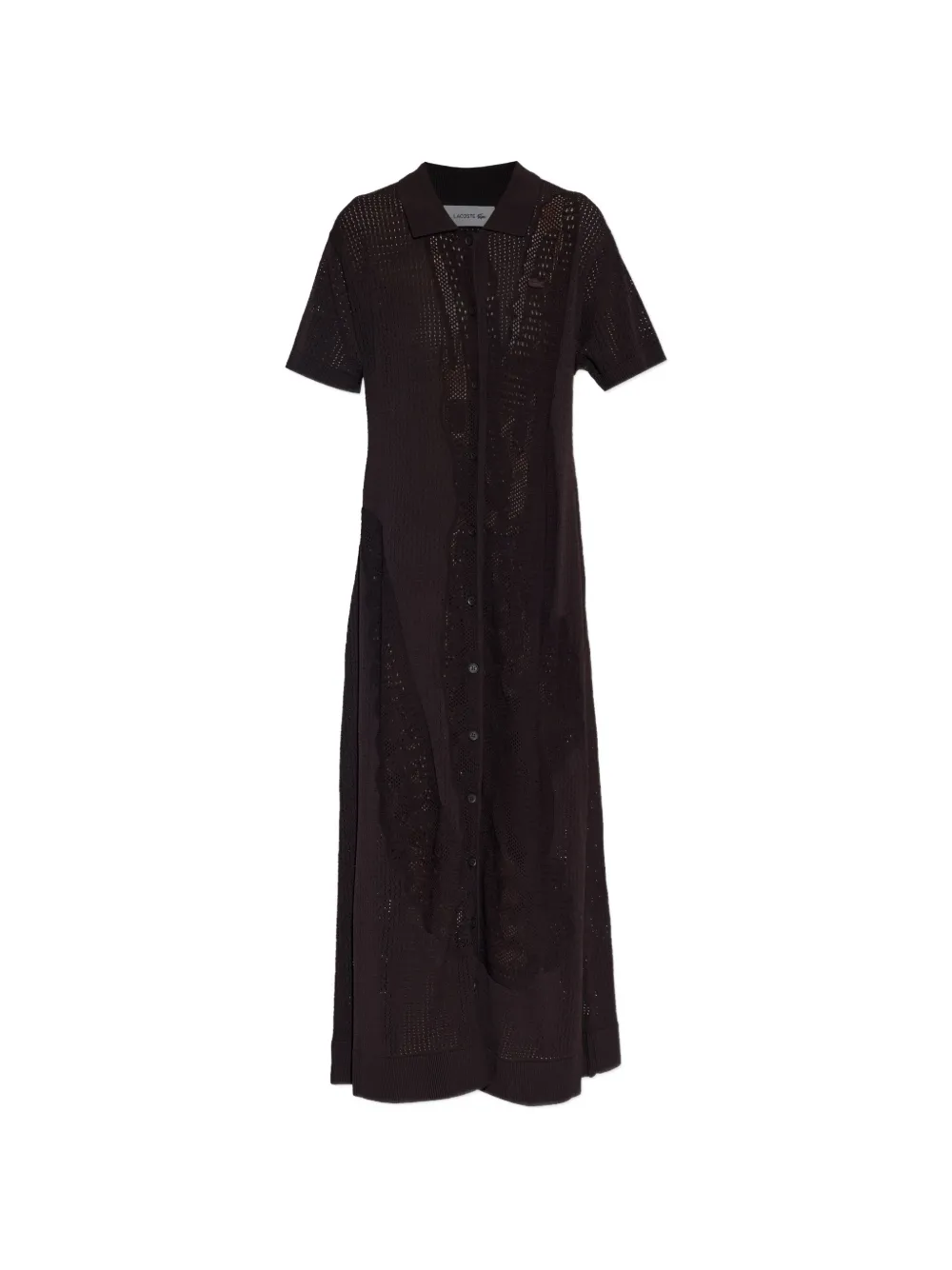 Lacoste short-sleeve collared knitted midi dress - Marrone
