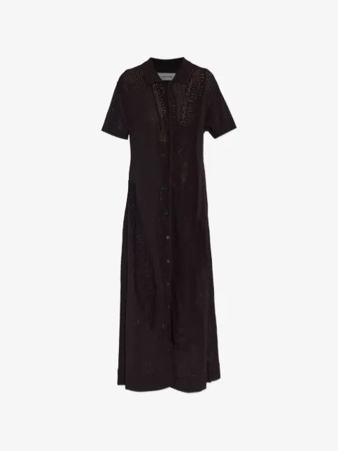 Lacoste short-sleeve collared knitted midi dress