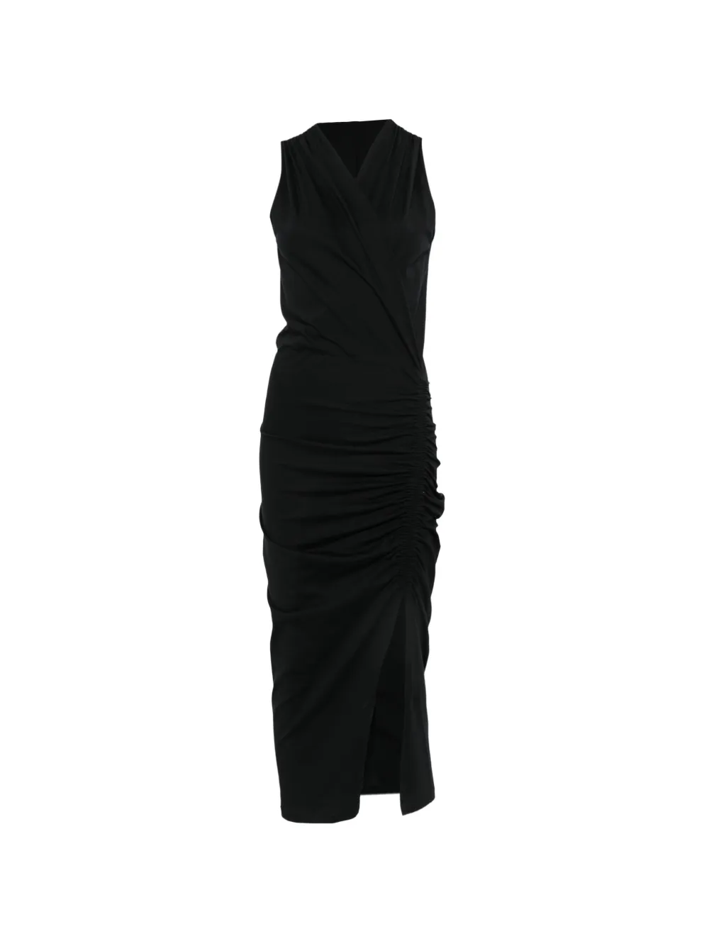 Nude ruched-side V-neck midi dress - Nero