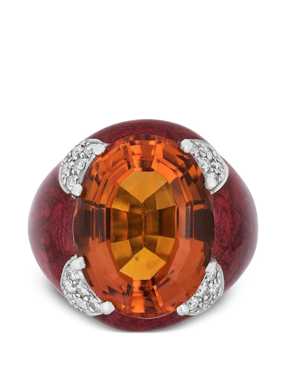 Andreoli diamond citrine red oval ring - Argento