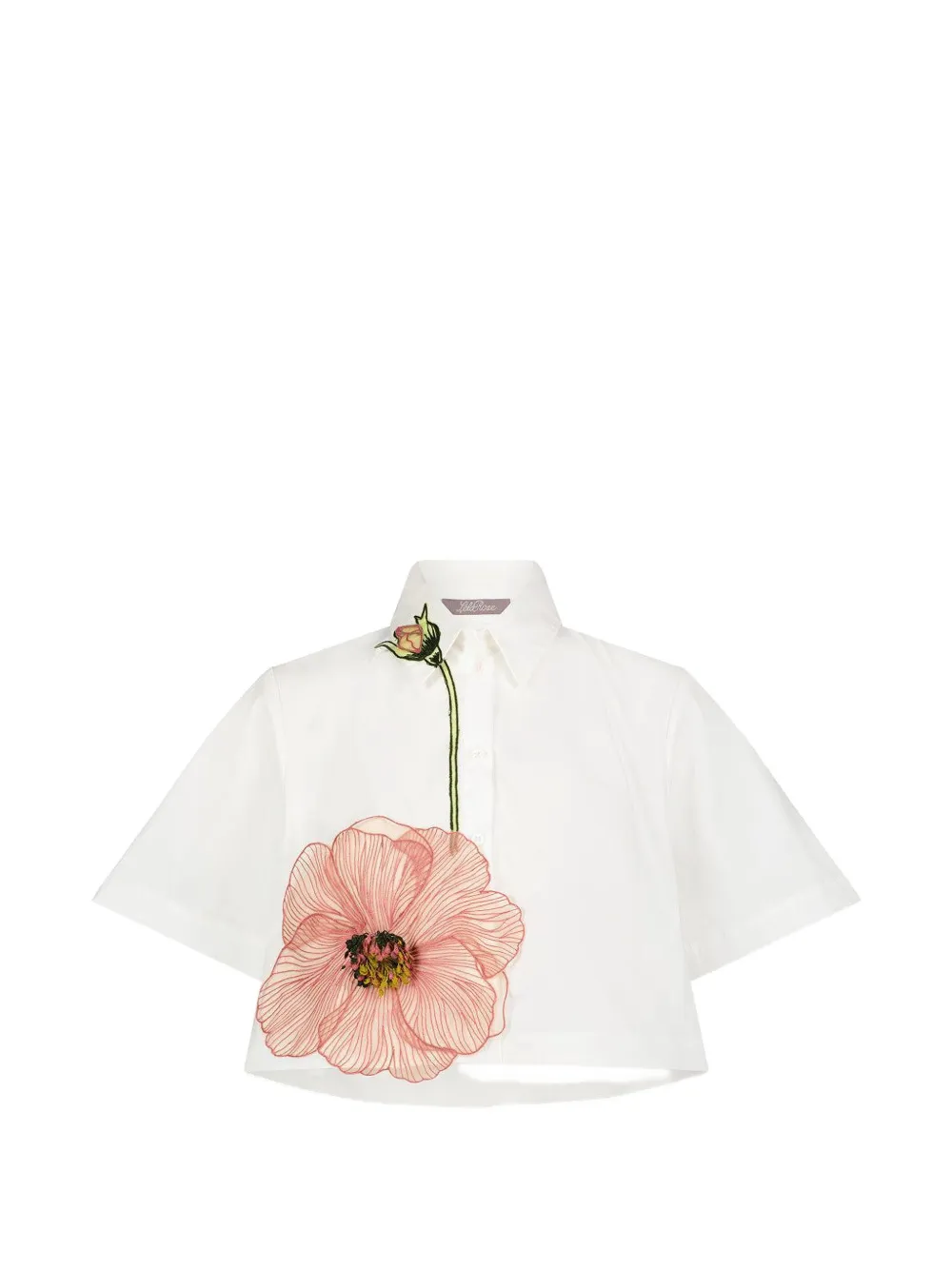 Lela Rose peony embroidered crop shirt - Bianco