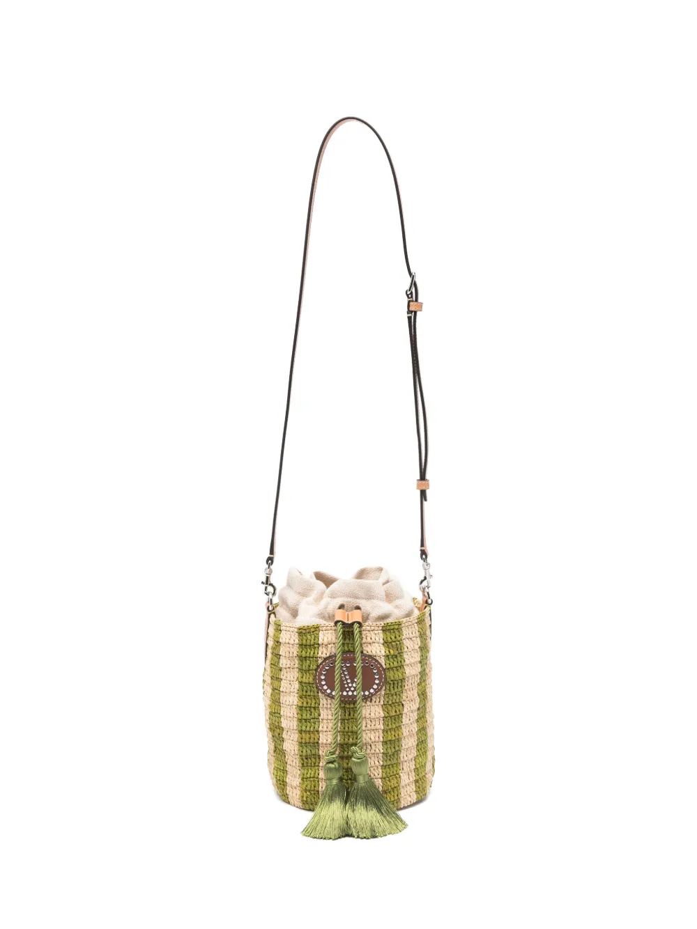 Valentino Garavani striped Vlogo raffia bucket bag - Toni neutri