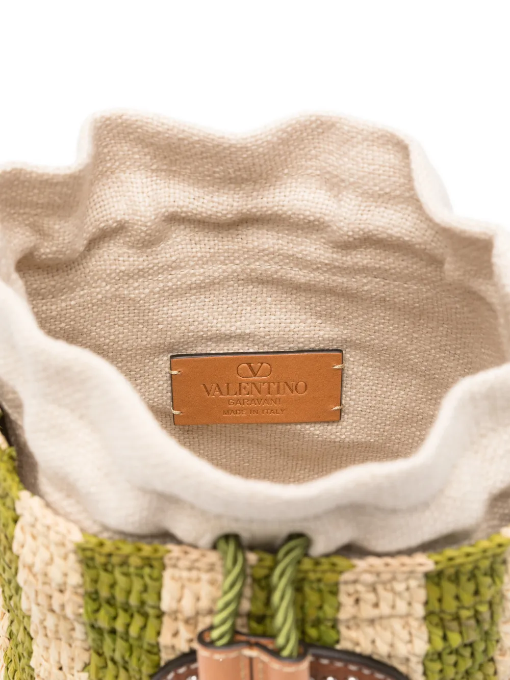 Valentino Garavani VLogo Signature gestreepte bucket-tas Beige