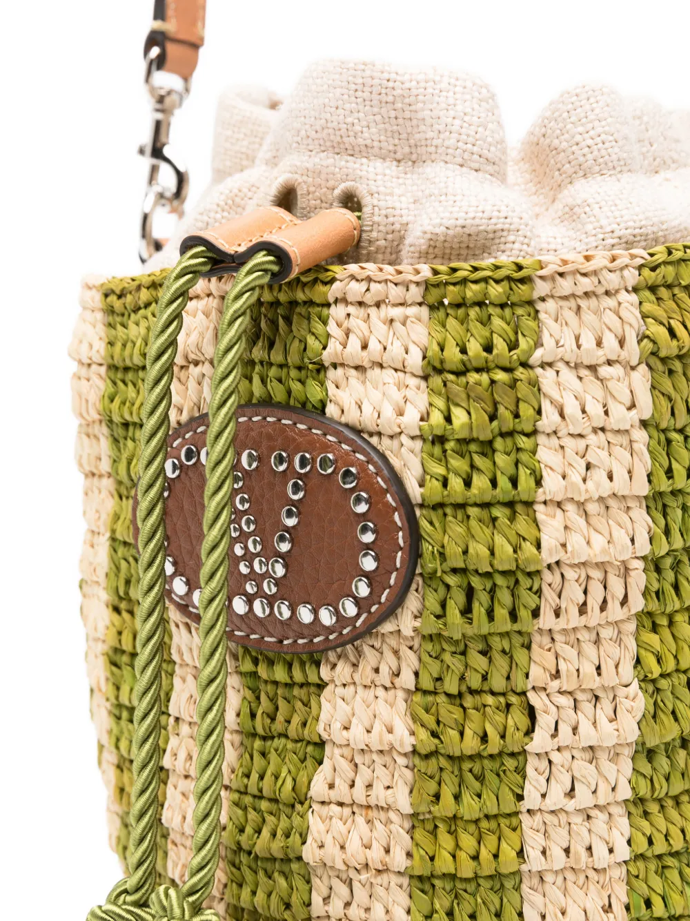 Valentino Garavani VLogo Signature gestreepte bucket-tas Beige