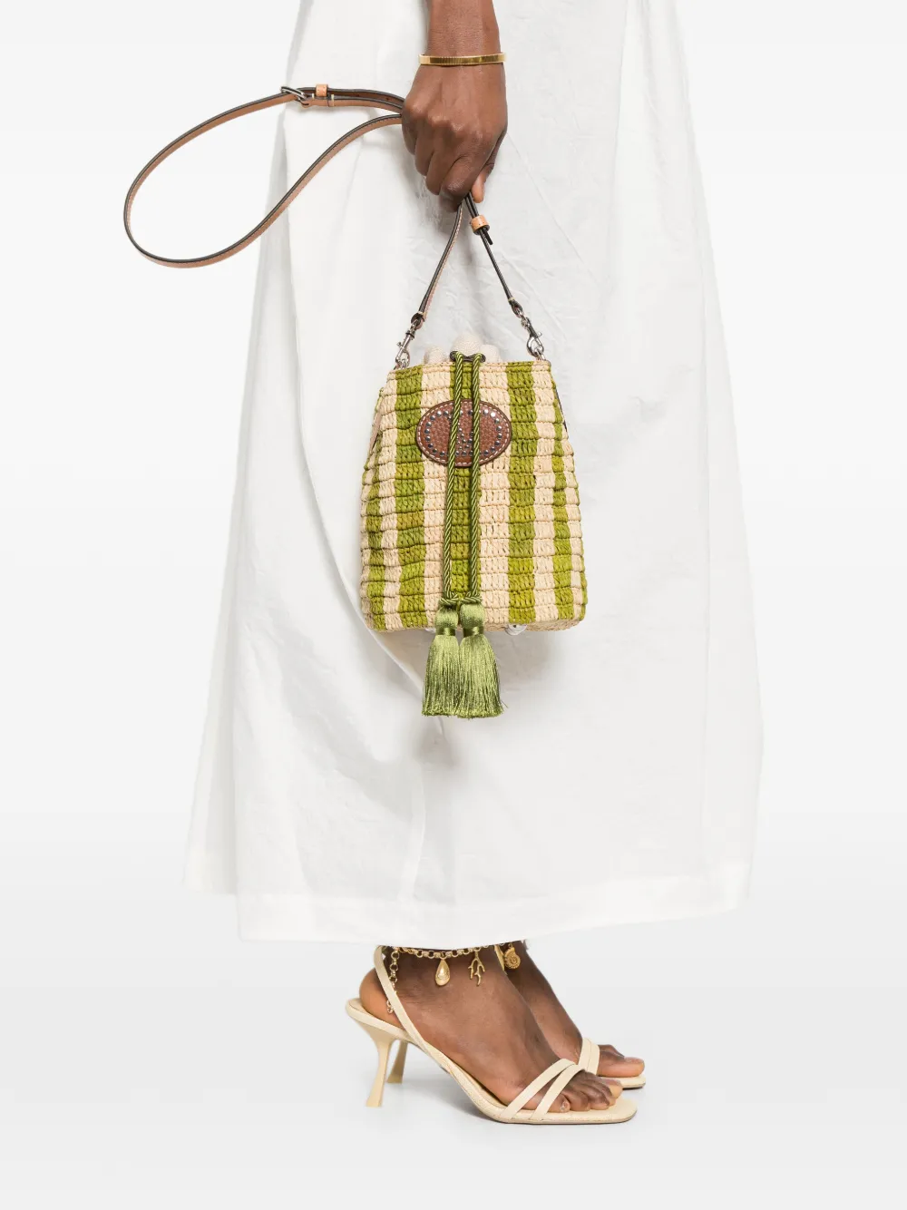 Valentino Garavani VLogo Signature gestreepte bucket-tas Beige