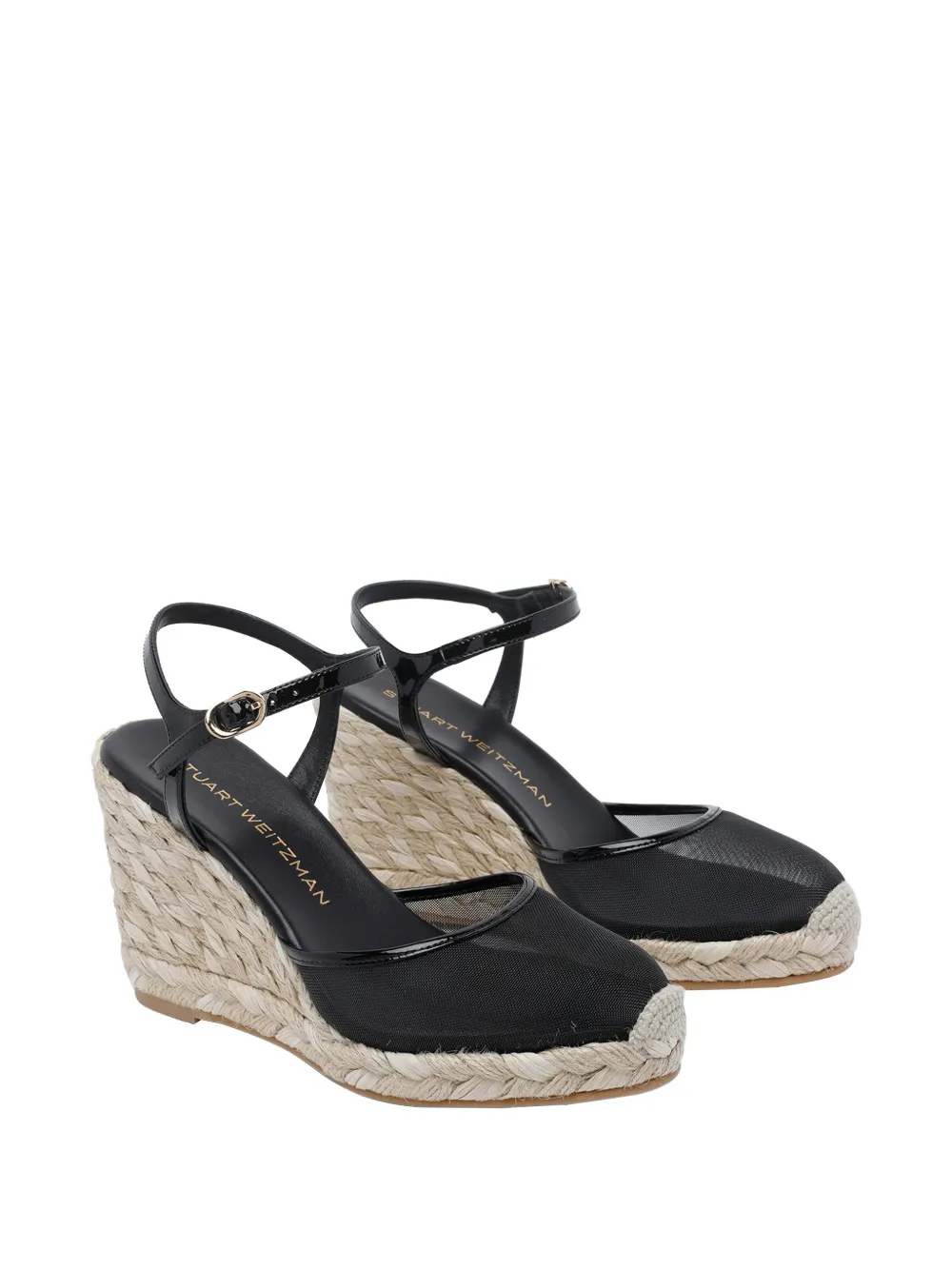 Stuart Weitzman mesh buckle heeled espadrilles Zwart