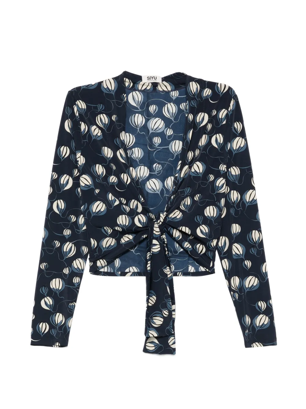 Siyu balloon-print tie-front blouse - Blu
