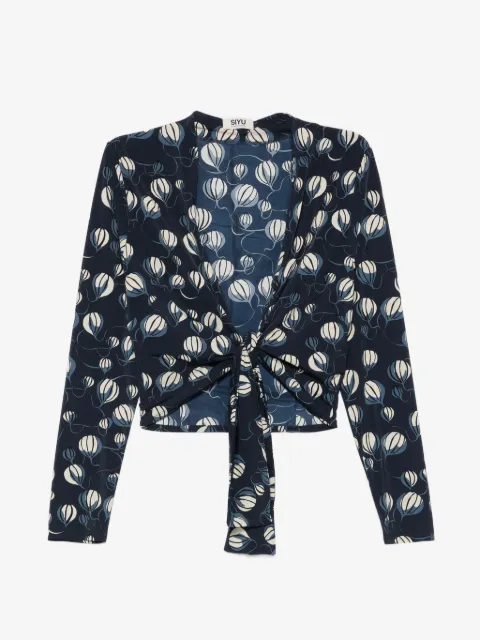 Siyu balloon-print tie-front blouse